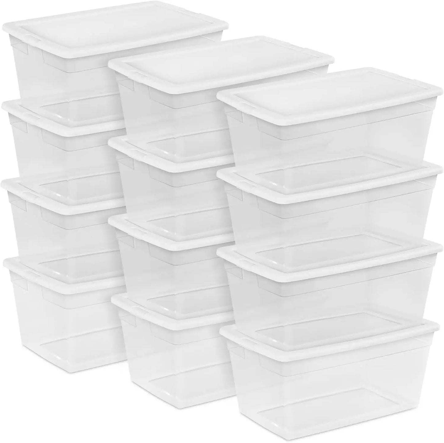 12-Pack 90 Quart Storage Box, Stackable Clear Plastic Bins - Heavy-Duty Organizing Containers for Closet, Bathroom, and Office