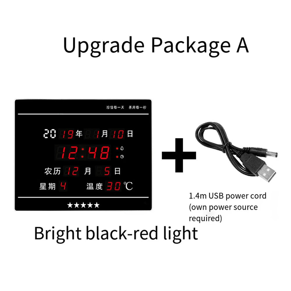 LED Perpetual Calendar Electronic Clock Digital Wall Clock Alarm Hourly Chiming Temperature Table Clocks Living Room Decoration