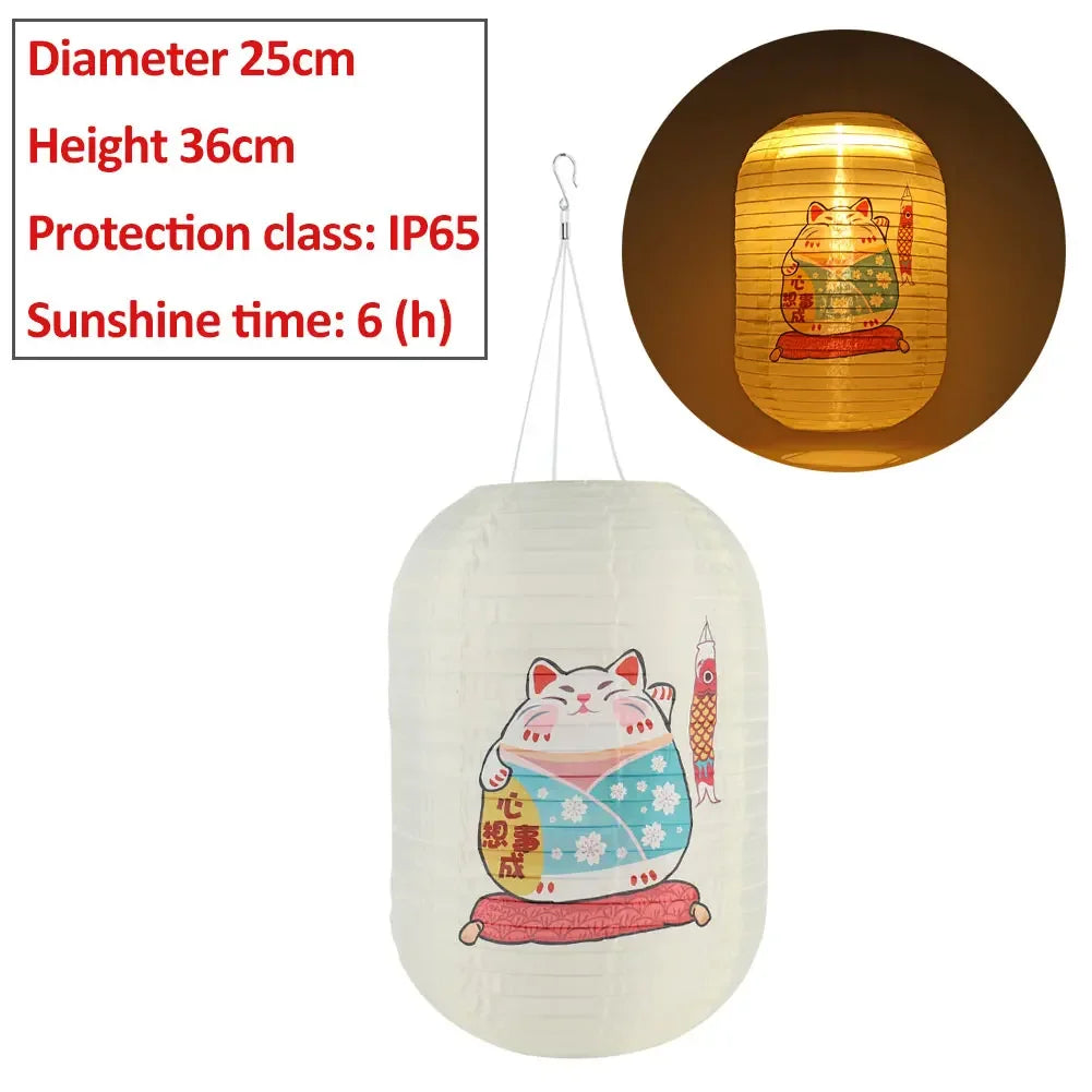 10inch/25cm Waterproof LED Solar Cloth Japanese Lantern Outdoors Festival Wedding Party Garden Hanging Lamp Light Decor