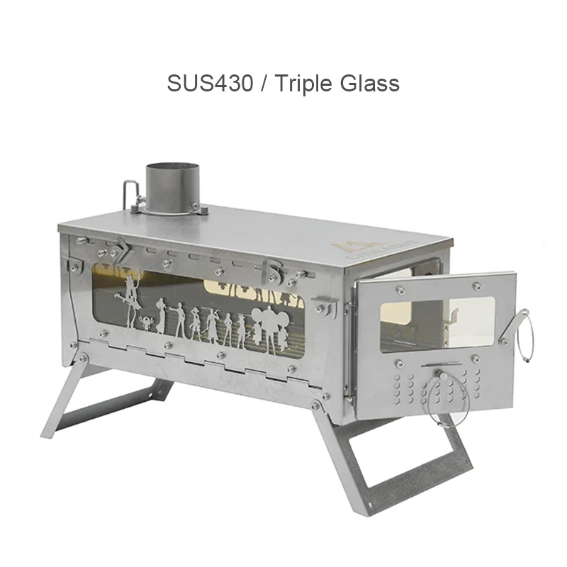 One Piece Folding Stainless Steel & Titanium Wood Burning Camping Stove – Portable Outdoor Fire Pit for BBQ, Hiking, Picnic, Sur
