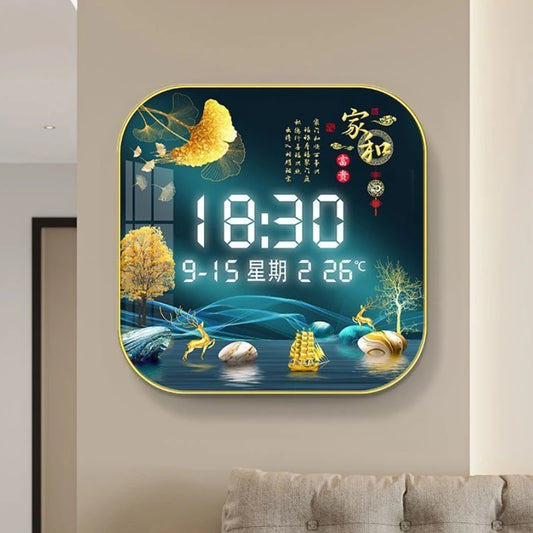 Wall Clock Digital Display Silent Temperature Clock Square Living Room Home Bedroom Dining Room Wall Painting