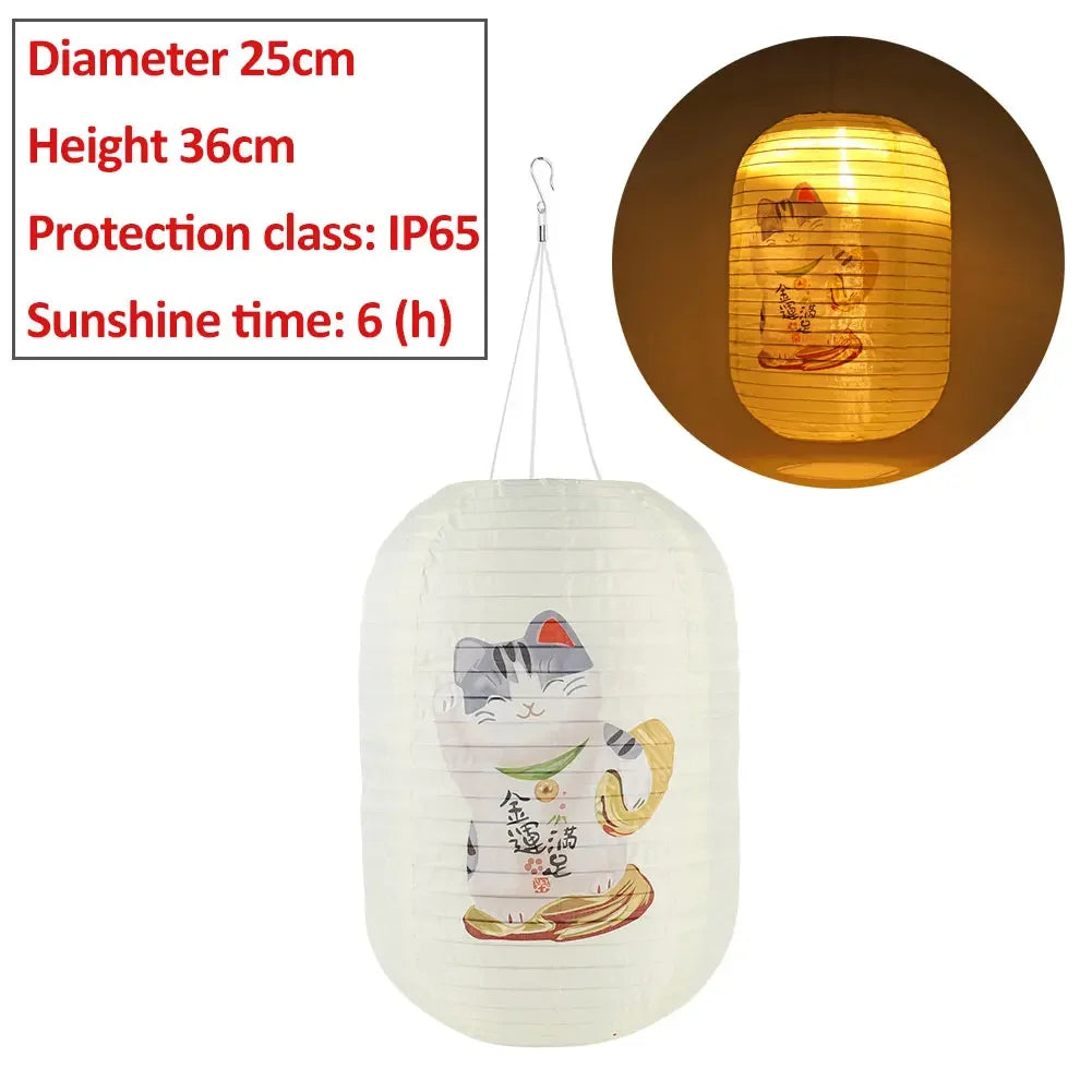 10inch/25cm Waterproof LED Solar Cloth Japanese Lantern Outdoors Festival Wedding Party Garden Hanging Lamp Light Decor