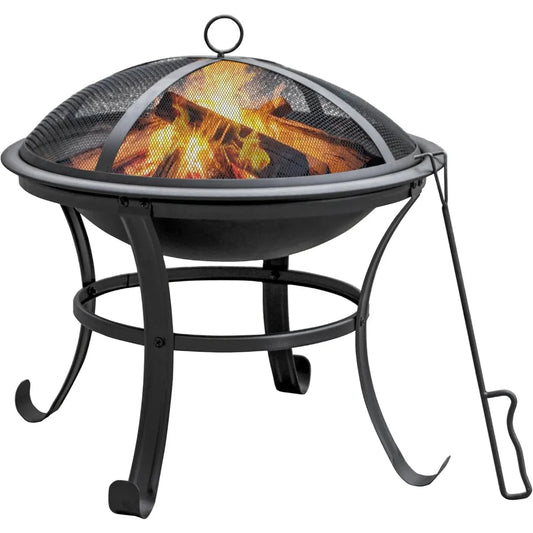 22 in Firepit for Outside Outdoor Small Fire Pit,Durable Firepit with Mesh Lid,Log Grate,and Fire Poker,Fire Pit for Outside Bac