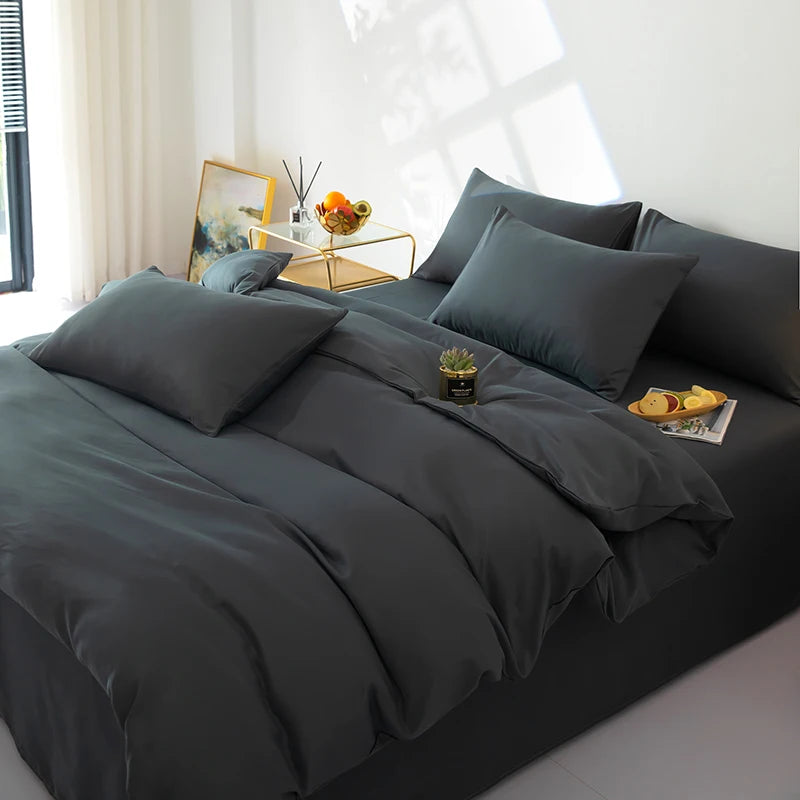 Bonenjoy Bedding Solid Color Bed Sheet Set Brushed Bedclothes Single/Double/Queen Size Bed Linen Set Home Quilt Cover Set 이불세트