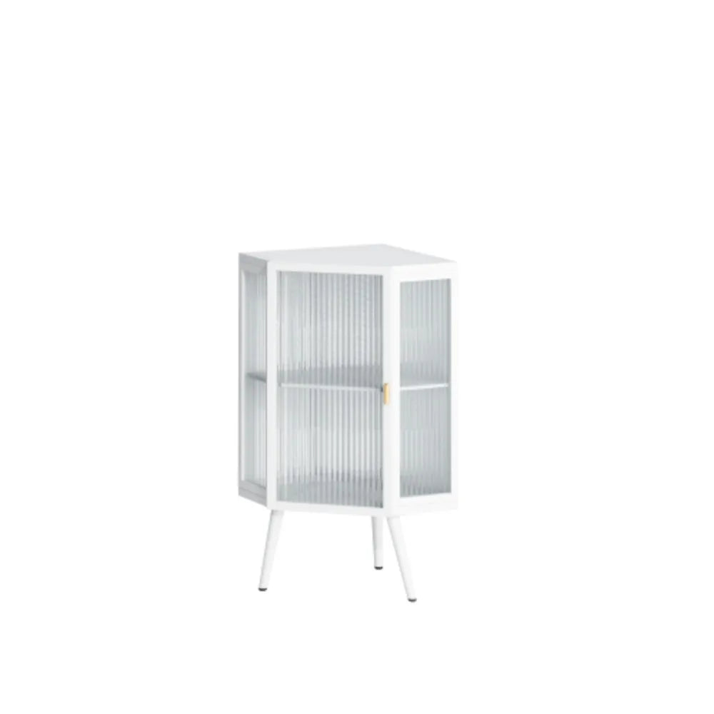 22.25 " Floor Coner Cabinet with Tempered Glass Door & Storage Shelves for Bathroom, Living Room, Bedroom (White)
