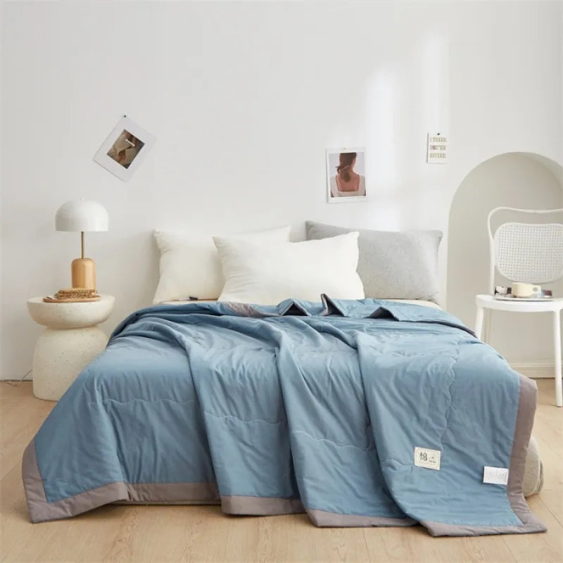 Class A 2025 new all cotton color blocked cotton summer quilt, pure cotton summer quilt, breathable air conditioning quilt