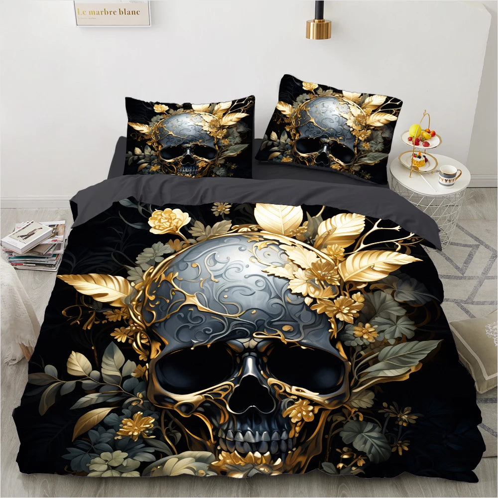 3D Skull Bedding set Duvet/Quilt/Comforter Cover sets human skeleton Bed Linen Halloween King Queen Full Size Gothic Duvet Cover