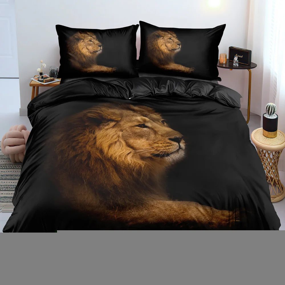 Black Lion Duvet Cover Animal Bed Sheet Pillow Three-Piece Bedding Set Single Double King Queen