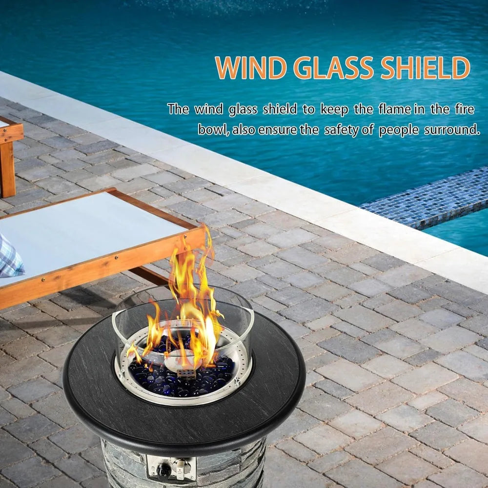 Outdoor Gas Propane Fire Pit Table, Round Porcelain Tile Top 22" Fire Bowl Column W/ 40,000 BTU Firepit Table Auto-Ignition 400D