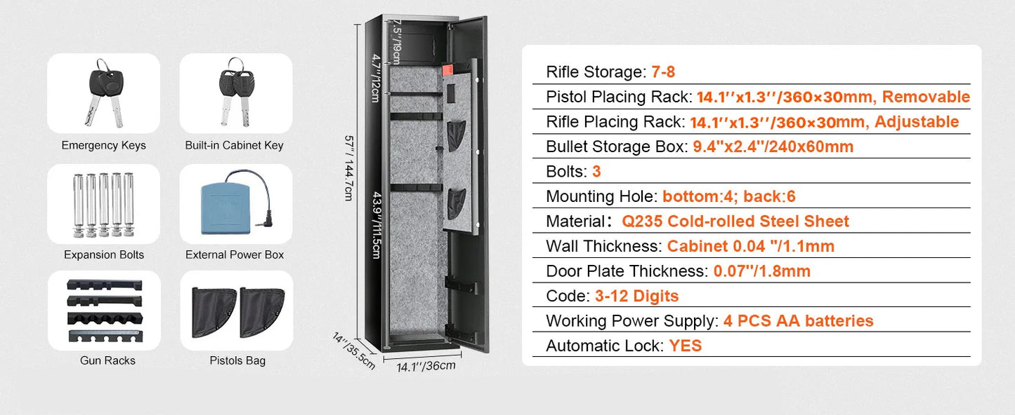 SucceBuy 3-8 Rifles Gun Safe with Digital Keypad & Lock Gun Storage Cabinet with Removable Storage Shelf for Long Gun Pistols