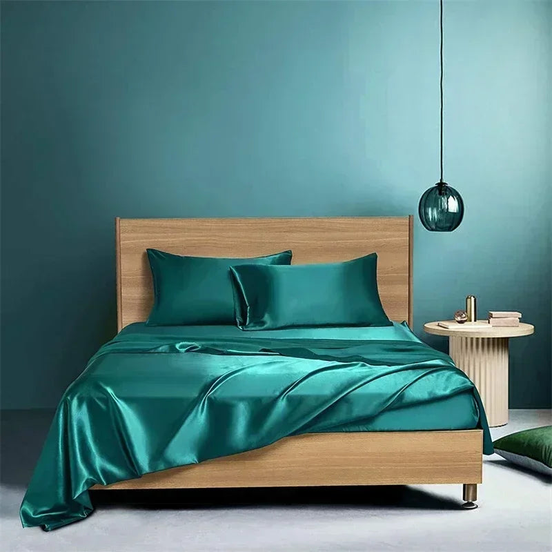 High End Satin Fabric Queen Size Bed Sheet Set Luxury Grade A Bed Linen Set Solid Silky King Size Bed Cover Set Bedsheet Sets