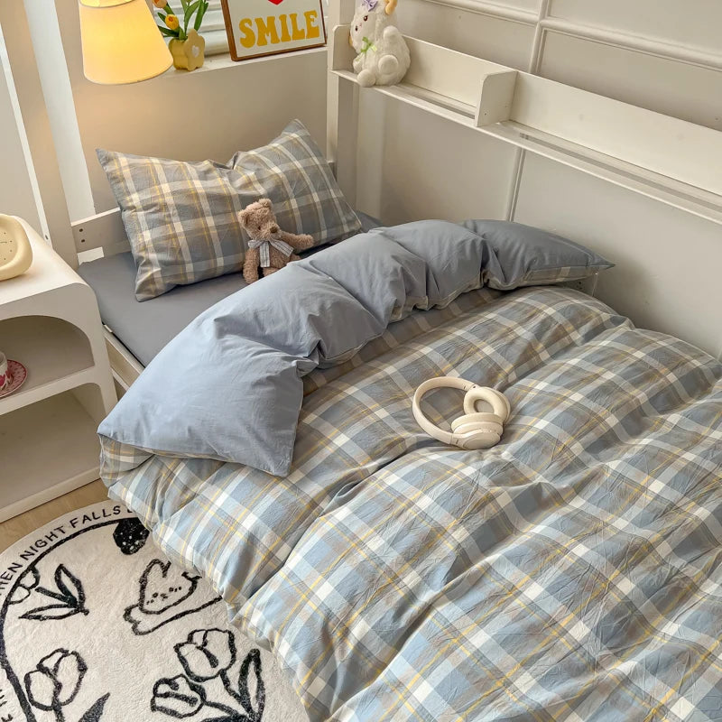 Wash Cotton Bedding Set Duvet Cover Pillowcases Bed Sheet Set Soft Comforter Cover Bed Linens Set Queen King Size Nordic Style