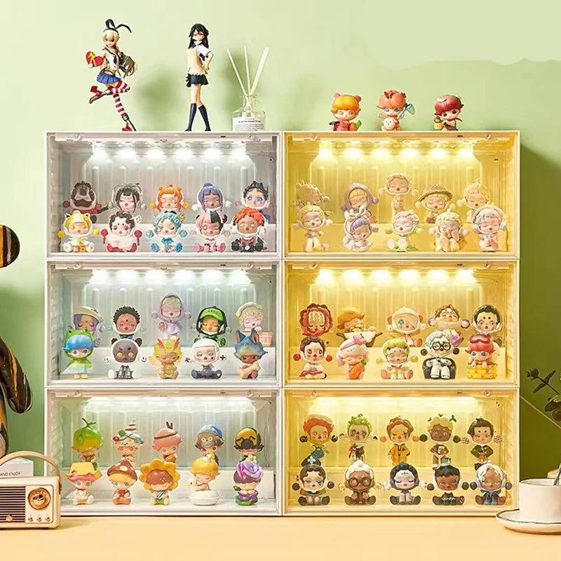 3PCS Actione Figures Display Box with Sensor Light Stackable Organizer for Collectibles Mini Figurines Durable Display Cabinet