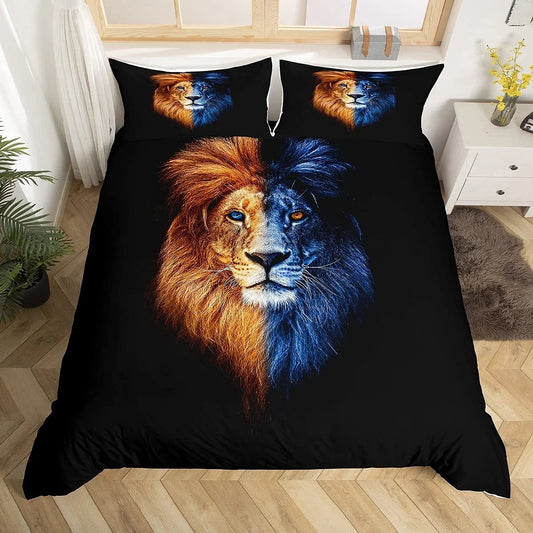 Black Lion Duvet Cover Animal Bed Sheet Pillow Three-Piece Bedding Set Single Double King Queen