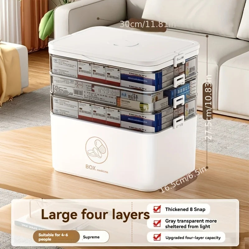 Portable Medicine Box Large Capacity Home First Aid Medical Kit Family Emergency Medicine Box with Multi-layer Drug Storage Case