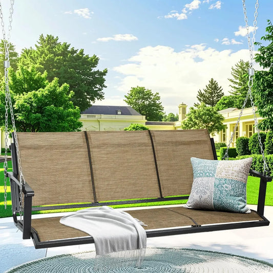3 Seat Hanging Swing, 5.2FT Patio Bench Swing, 660lbs Heavy Duty Outdoor Porch Swing with Hanging Chains for Courtyard,