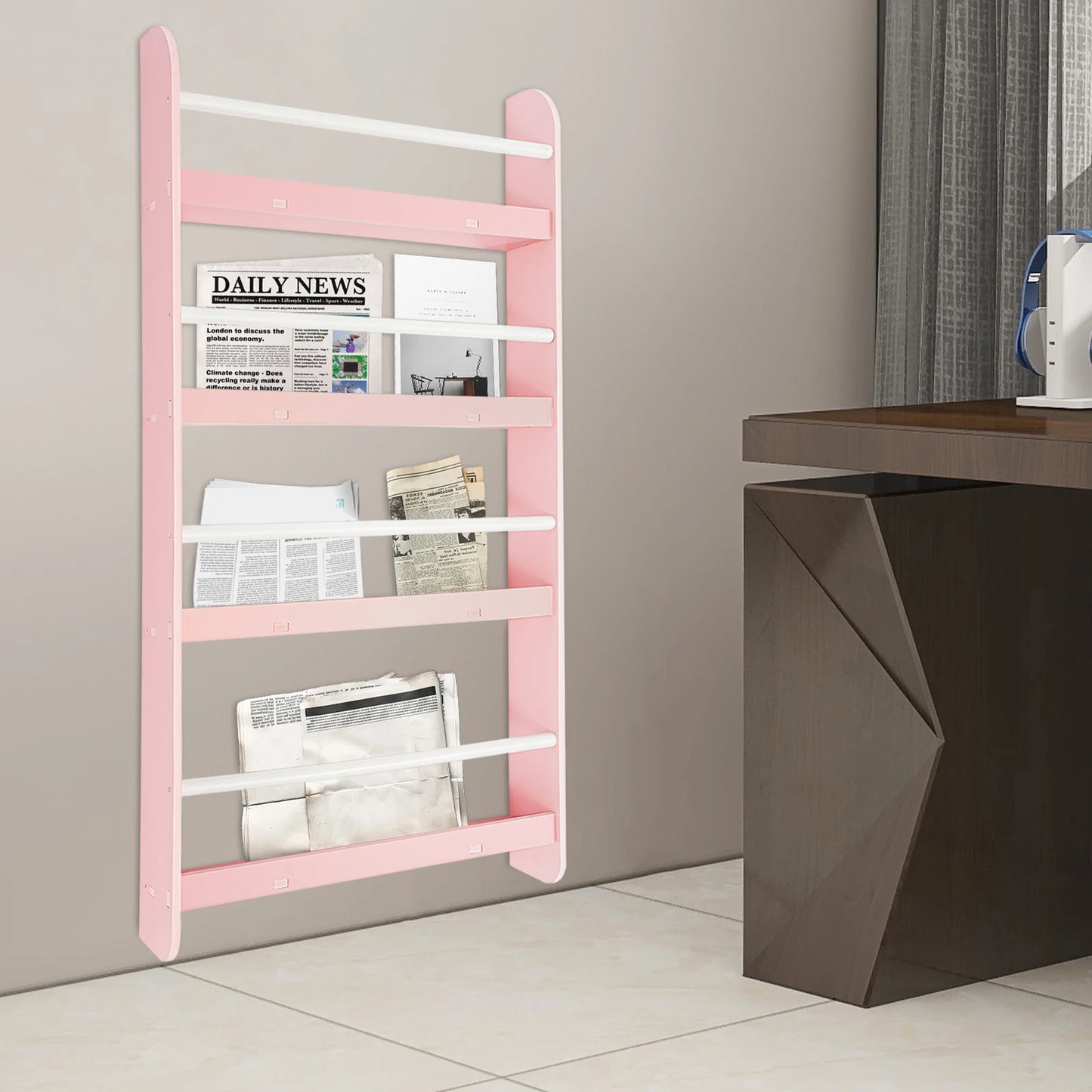4-Tier Magazine Rack Wall Mounted Children's Bookshelf Living Room Bedroom Magazine Rack Book Storage Rack