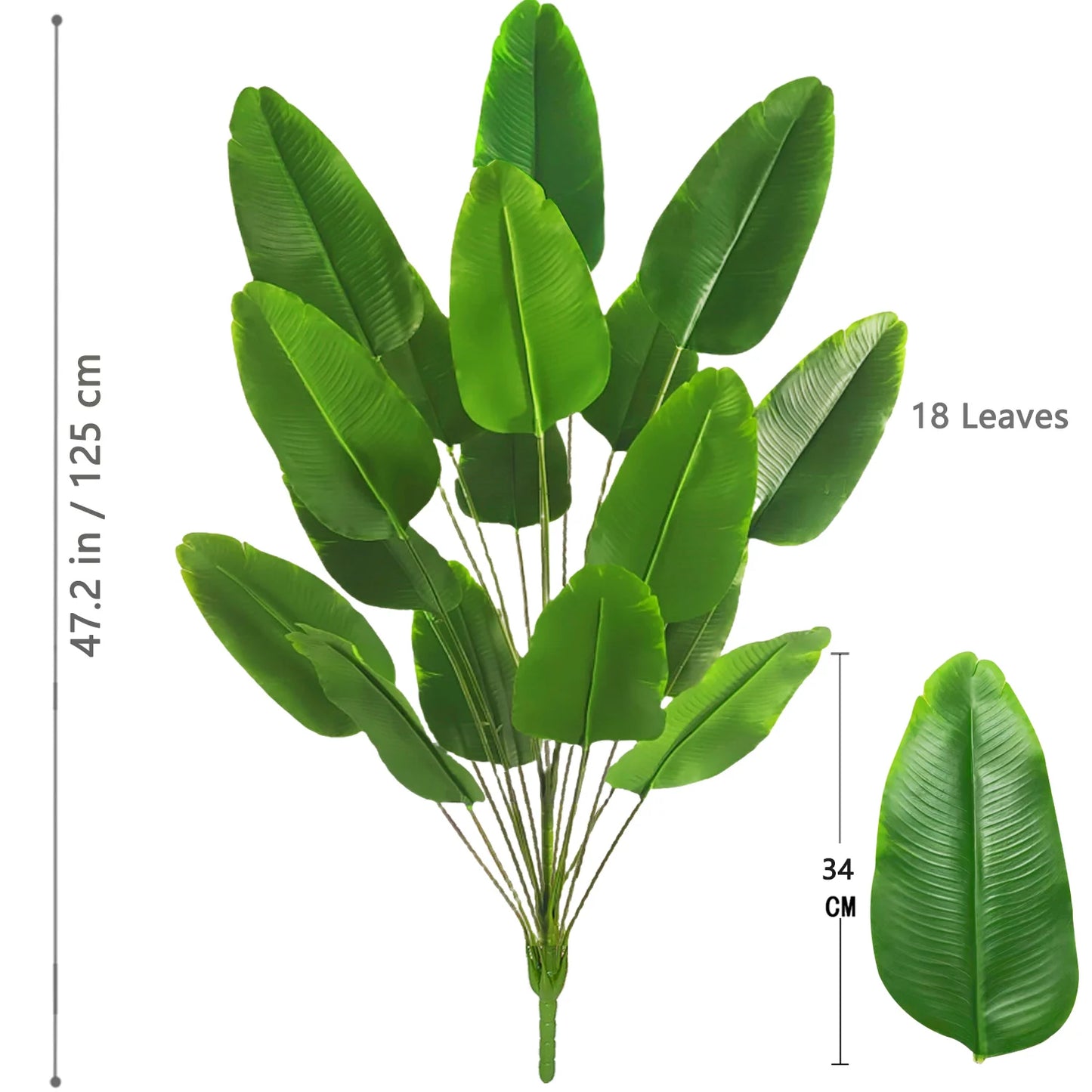 66-125cm 24 Leaf Large Tropical Palm Tree Fake Banana Plant Leaves Real Touch Strelitzia Reginae Plastic Plant for Home Garden