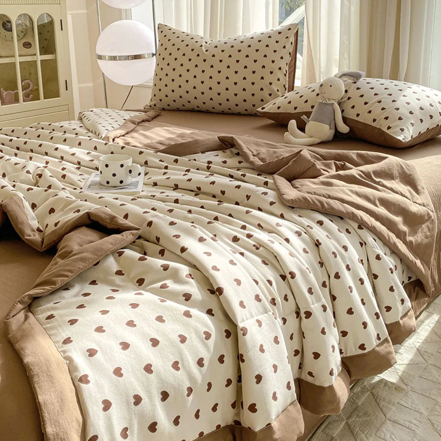 Knitted Cotton Double Gauze Summer Comforter Ultra-Soft Breathable Cooling Blanket Machine Washable Air Conditioner Comforter