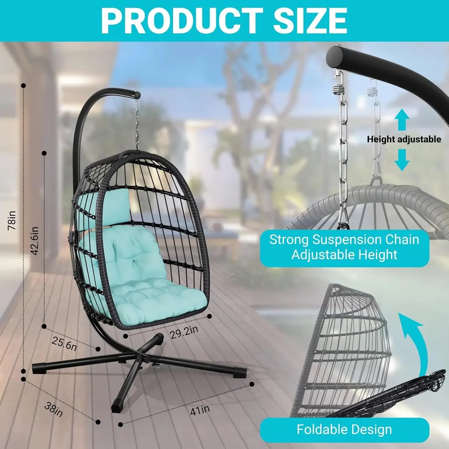 Egg Chair with Stand,Patio Rattan Wicker Hanging Swing Egg Chair Hammock Chair for Bedroom Porch Garden,