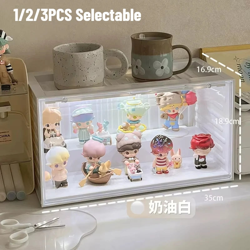 3PCS Actione Figures Display Box with Sensor Light Stackable Organizer for Collectibles Mini Figurines Durable Display Cabinet