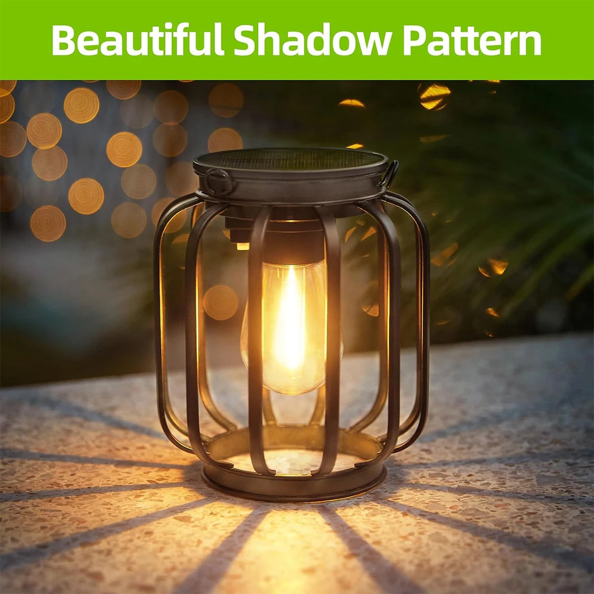Solar Lantern Led Light Garden Lamps 3000k Daylight Sensor Lights Outdoor Waterproof With Durable Chain For/outdoor Metal Hollow