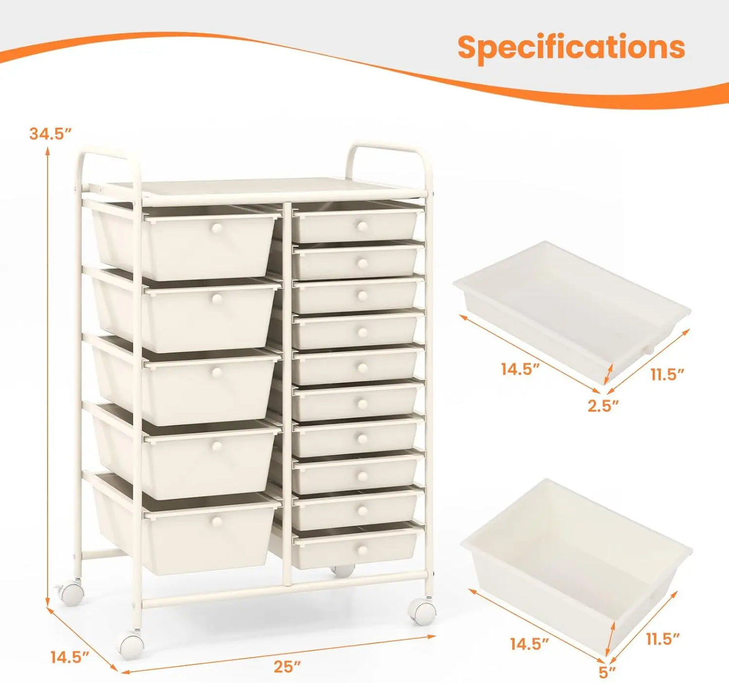 15 Drawers Rolling Cart, Classroom Organizers, Storage Cart with Wheels, for Teacher Office Home School Supplies Tool Craft Art