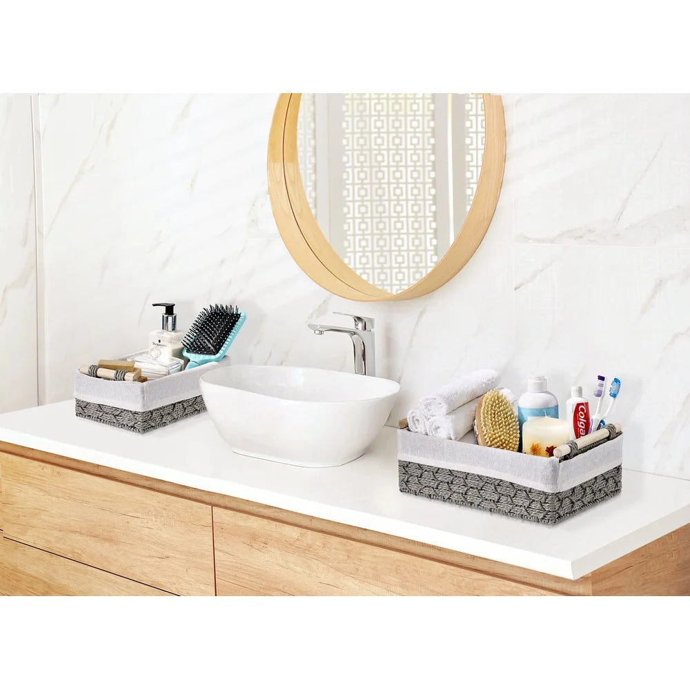 2-Pack Decorative Wicker Storage Baskets Nursery Bedroom Organizers Macrame Lined Paper Rope Compact Design Durable Gift Baskets