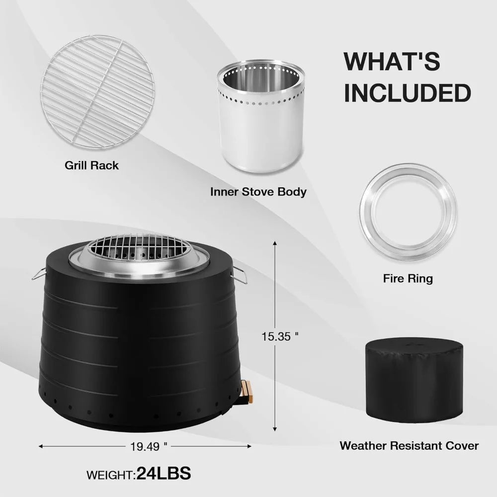 Smokeless Fire Pit,Portable Outdoor Wood Burning Fireplace for Camping with Cooking Grate, 304 Stainless Steel Bonfire Stove fo