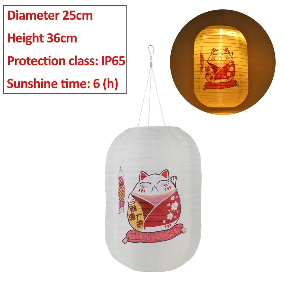 10inch/25cm Waterproof LED Solar Cloth Japanese Lantern Outdoors Festival Wedding Party Garden Hanging Lamp Light Decor