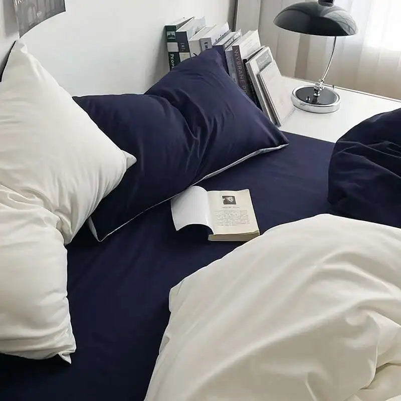 Solstice Home Textile Solid Color White Navy Blue Duvet Cover Pillow Cases Bed Sheet Girls Teenage Bed Linens Bedding Sets Queen