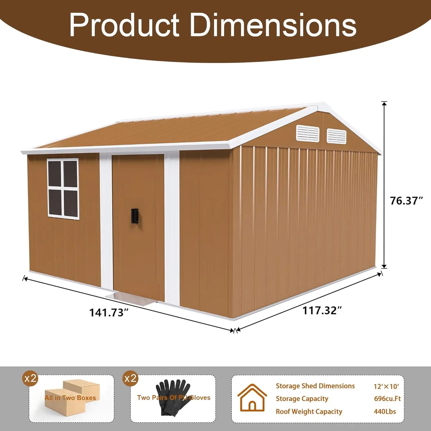 12x10 FT Metal Outdoor Storage Shed, Large Garden Storage Sheds with Windows, Door & Ventilation, Heavy-Duty Outdoor Tool Shed