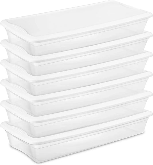 6-Pack Storage Box, Stackable Clear Plastic Bins with Snap-On Lids, 41 Quart - Heavy-Duty Organizing Containers for Closet,