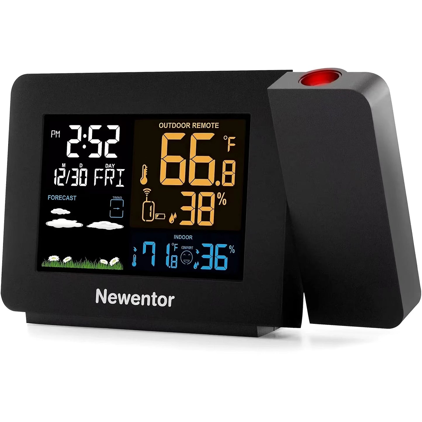 Smart Atomic Clock with Wireless Sensor - Auto Sync, Ceiling Projection, Temperature & Humidity Display for Home & Office