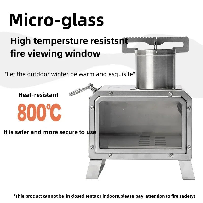 MOUNTAINHIKER Wood Burner Stove Portable Firewood Square Stove Stainless Steel Outdoor Fire Heater Stove Picnic Hiking Camping