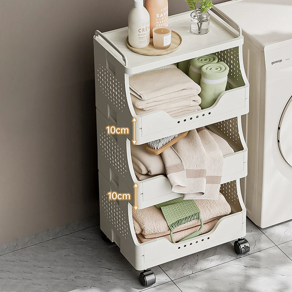 Rolling Storage Cart with Wheels - White Plastic Multi-Purpose Organizer for Kitchen, Bathroom, Bedroom Essentials Snack Storage
