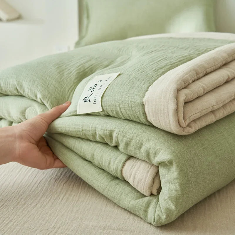 Class A fiber double-layer yarn soybean fiber summer quilt 4-piece set wrinkled yarn air conditioner quilt thin washable quilt