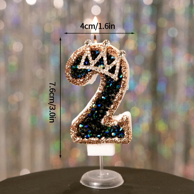Black Crown Digital Candles 0-9 Number Cake Topper Decoration Wedding Party Anniversary Date Baby Shower Party Decorations