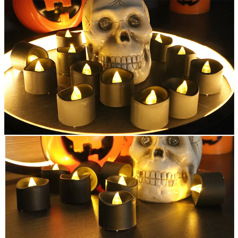 12PCS Flameless Black LED Electronic Candles Battery Operated Yellow Light for Halloween Xmas Wedding Party Decoration