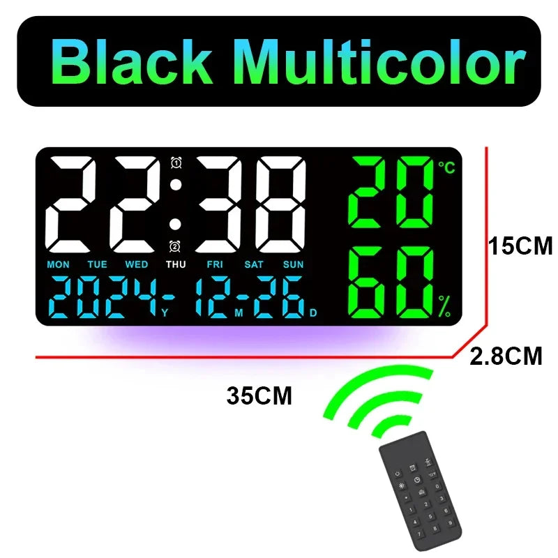 Large digital LED mood light wall clock with remote control temperature and humidity display alarm multi-functional alarm clock