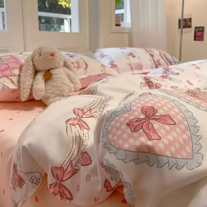 Romantic Tulip Pink Bedding Set Bed Flat Sheet Pillowcase Twin Full Queen Princess Style Bed Linen Kids Girls Floral Duvet Cover