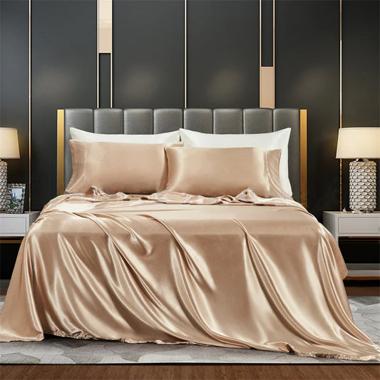 Solid Satin Bedding Set Including Duvet Covers, Bed Sheets, Pillowcases 220x240cm, Free Shipping