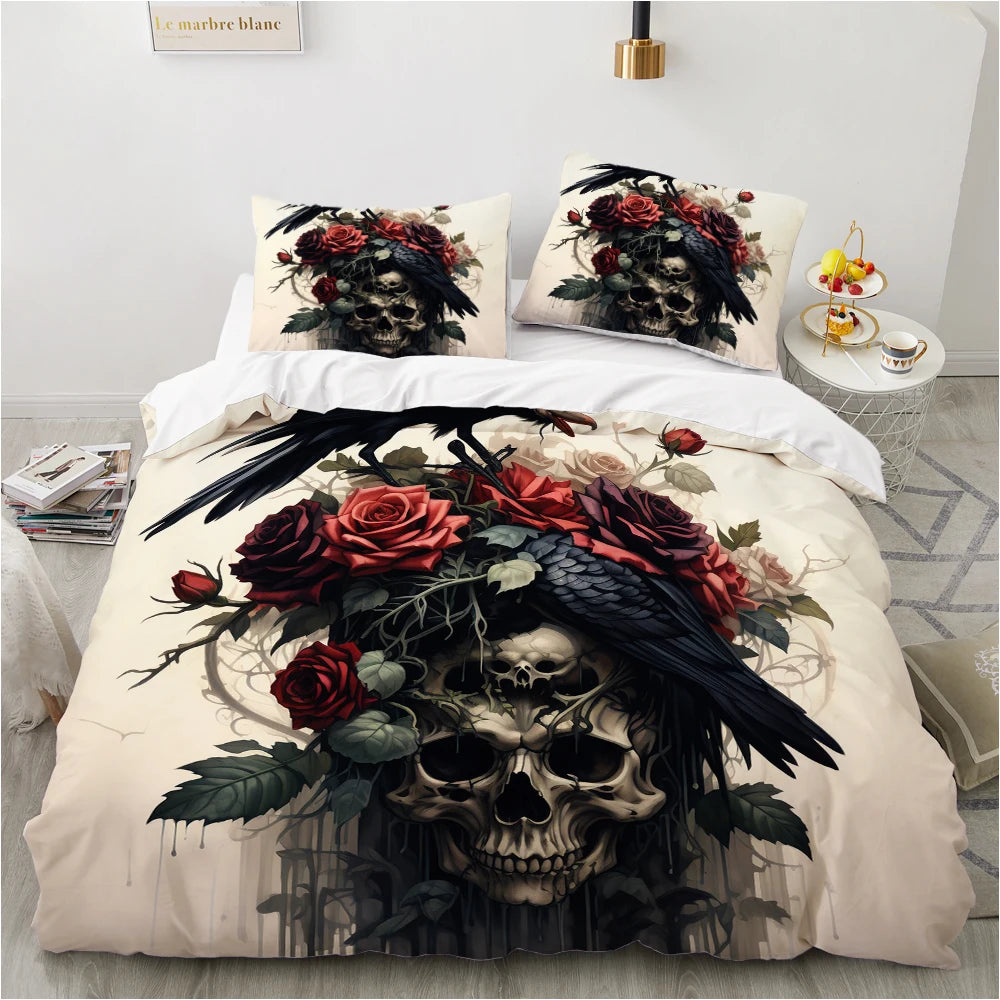 3D Skull Bedding set Duvet/Quilt/Comforter Cover sets human skeleton Bed Linen Halloween King Queen Full Size Gothic Duvet Cover