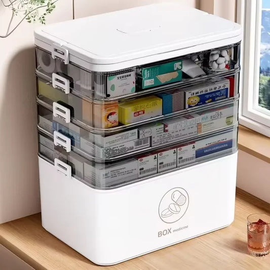 Portable Medicine Box Large Capacity Home First Aid Medical Kit Family Emergency Medicine Box with Multi-layer Drug Storage Case