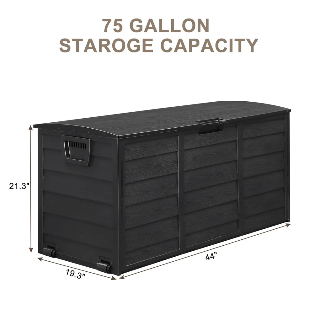 75gal Outdoor Garden Plastic Storage Deck Box Chest Tools Cushions Toys Lockable Seat