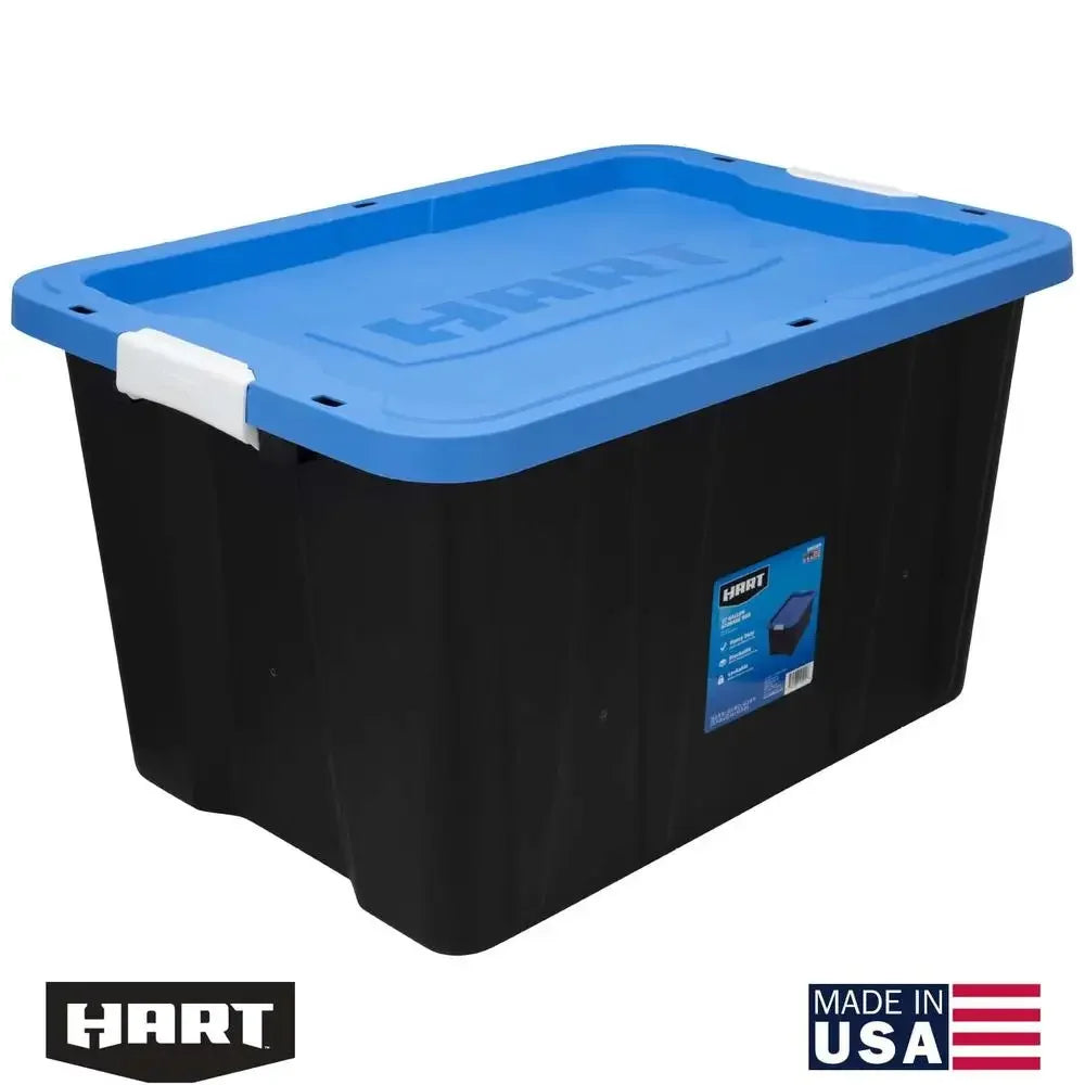 Set of 4 Black Heavy Duty 27 Gallon Stackable Storage Bins with Latching Handles