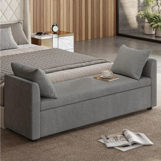 EcoHarbor Storage Ottoman Bench with Pillows, End of Bed Bedroom Bench with Arms, Footrest Stool for Living, Dining Room