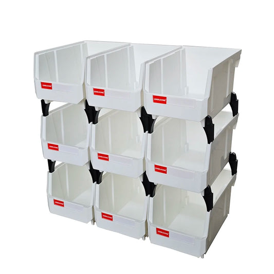V2 White Color 200*130*110mm Workshop Goods Shelves Organizer Bin Stackable Multi Tools Organizer Box Garage Supplies(9pcs)