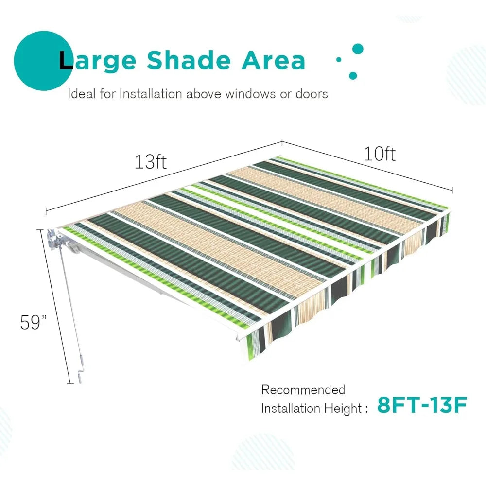 13'×10' Patio Awning Retractable Awning Sun Shade Awning Cover Outdoor Patio Canopy Sunsetter Deck Awnings with Manual Crank Ha