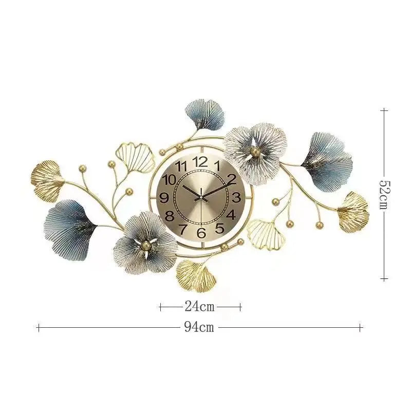 New Chinese Style Wall Clock - Ginkgo Leaf Art Design, Luxury Minimalist for Living Dining Room, Elegant Decor